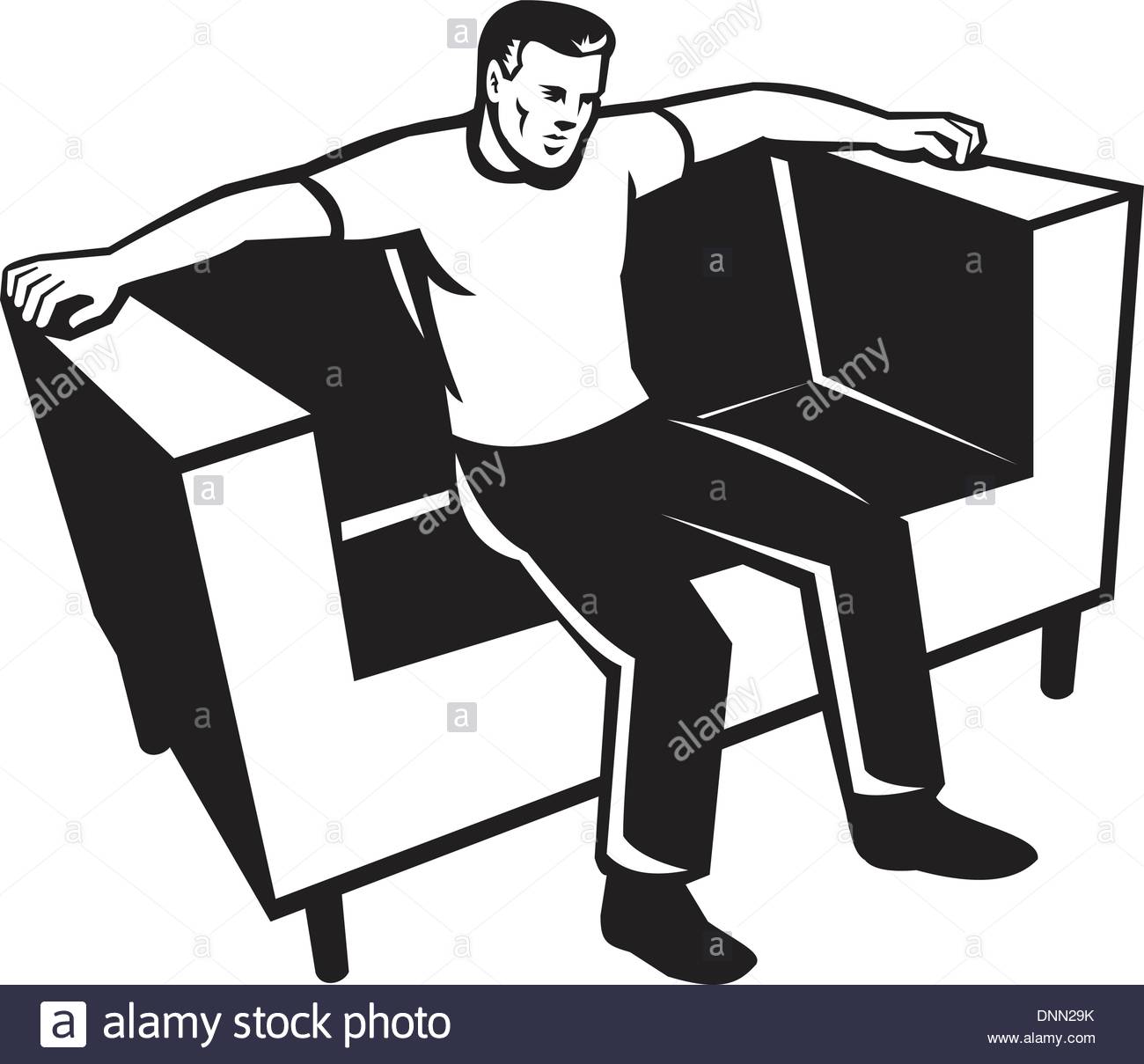 1300x1209 Illustration Of A Man Sitting On Sofa Couch Chair Front View Done