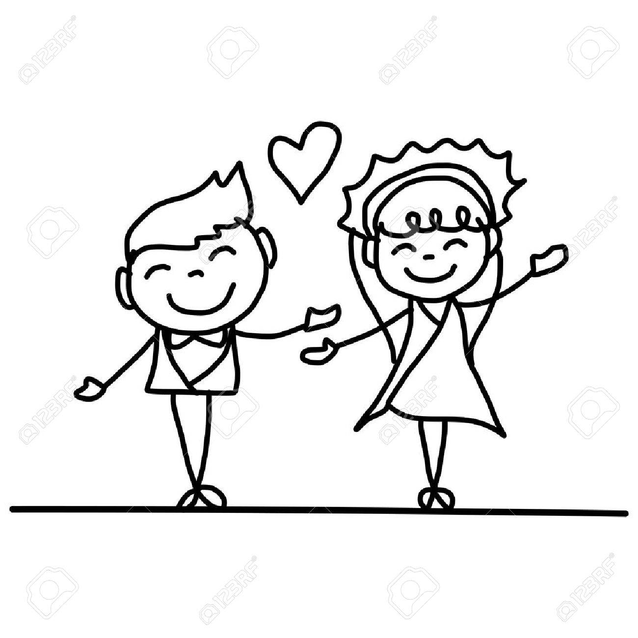 1300x1300 Hand Drawing Cartoon Happy Couple Wedding Vector Illustration