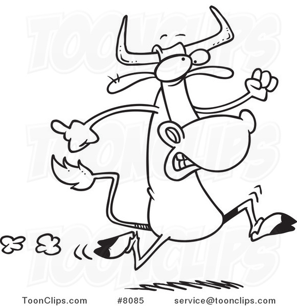 581x600 Cartoon Black And White Line Drawing Of A Running Cow