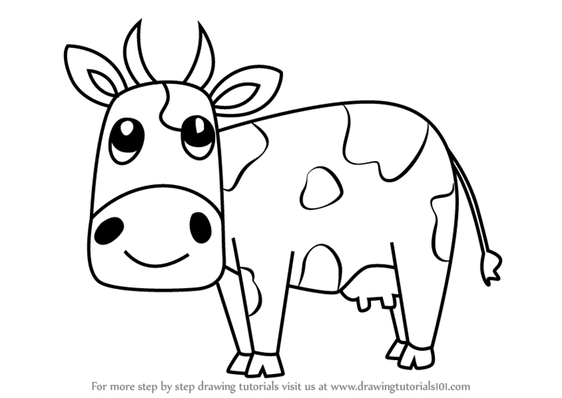 800x566 Learn How To Draw A Cartoon Cow (Cartoon Animals) Step By Step