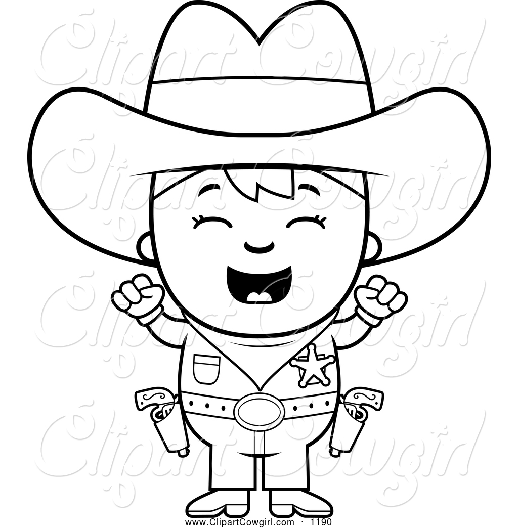 1024x1044 Clipart Of A Black And White Outlined Cheering Sheriff Cowboy Kid