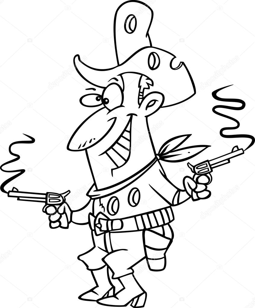 846x1023 Vector Of A Cartoon Shot Cowboy Black And White Outline