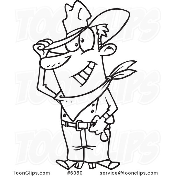 581x600 Cartoon Black And White Line Drawing Of A Friendly Cowboy Tipping