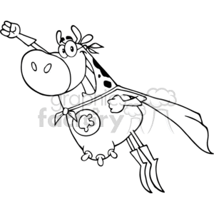 300x300 Royalty Free Black And White Cartoon Flying Cow 383533 Vector Clip