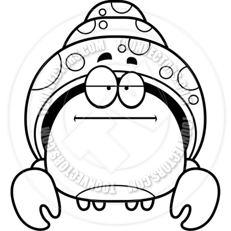 460x460 Cartoon Little Hermit Crab Bored (Black And White Line Art) By