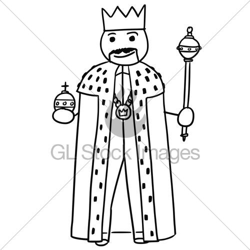 500x500 Vector Stickman Cartoon Of King Posing With Crown, Sceptr Gl