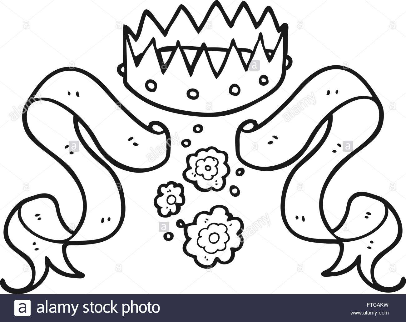 1300x1030 Freehand Drawn Black And White Cartoon Crown And Scroll Stock