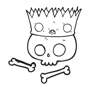 300x300 Freehand Drawn Black And White Cartoon Skull With Crown Royalty