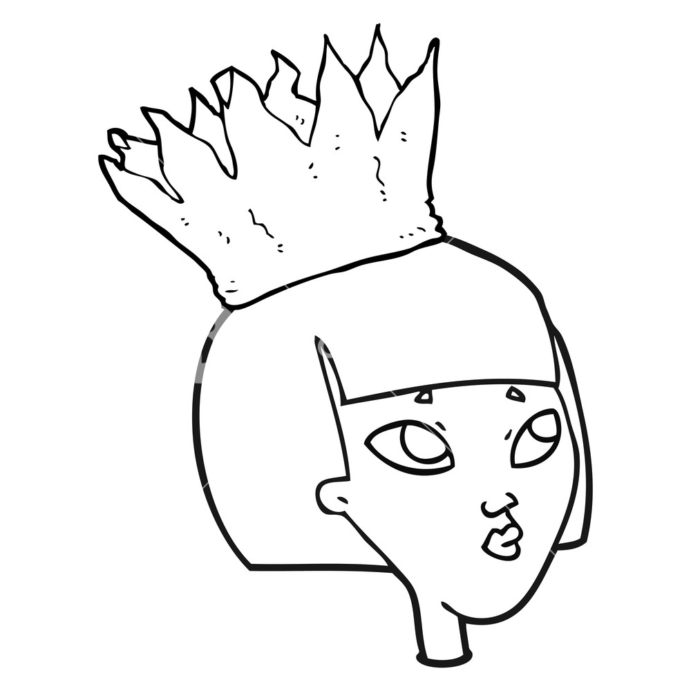 1000x1000 Freehand Drawn Black And White Cartoon Woman Wearing Paper Crown