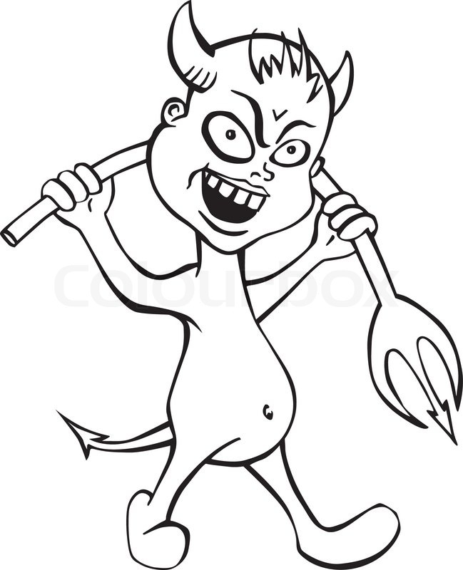 649x800 Funny Devil. Black And White Vector Illustration In Cartoon Style