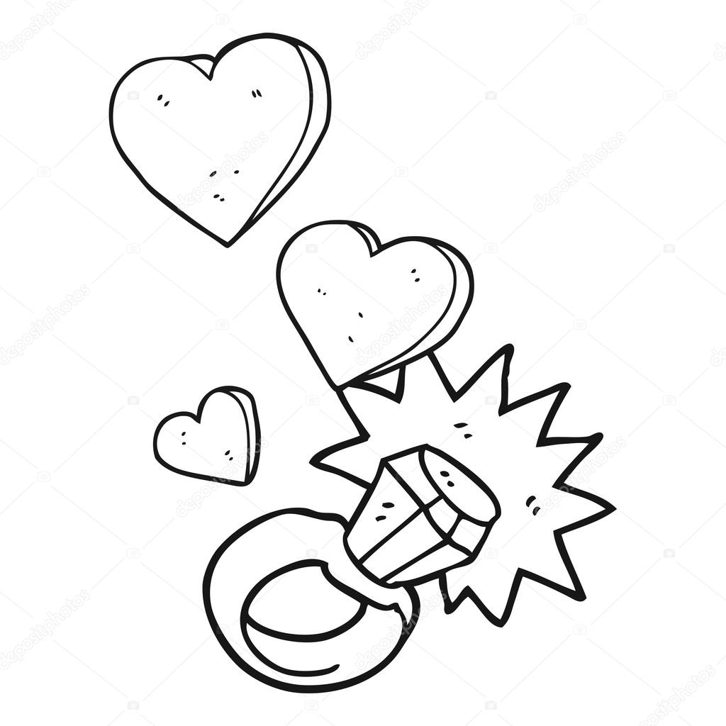 1024x1024 Black And White Cartoon Diamond Engagement Ring Stock Vector