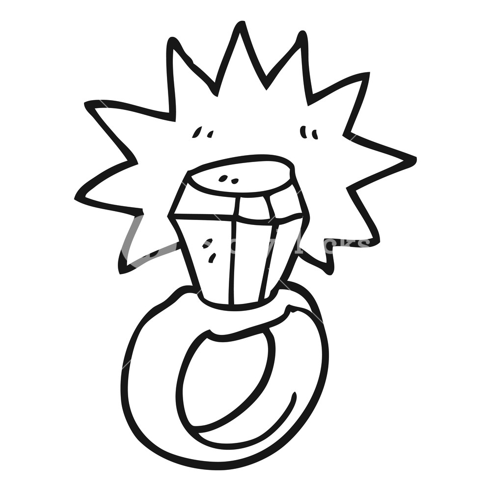 1000x1000 Freehand Drawn Black And White Cartoon Diamond Ring Royalty Free