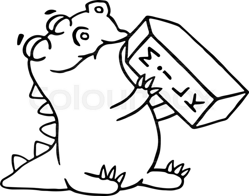 800x630 Cartoon Dinosaur Is Drinking Milk. Funny Cool Character. Contour