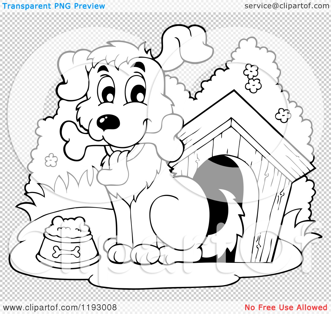1080x1024 Cartoon Of A Black And White Happy Dog With A Bone By His House