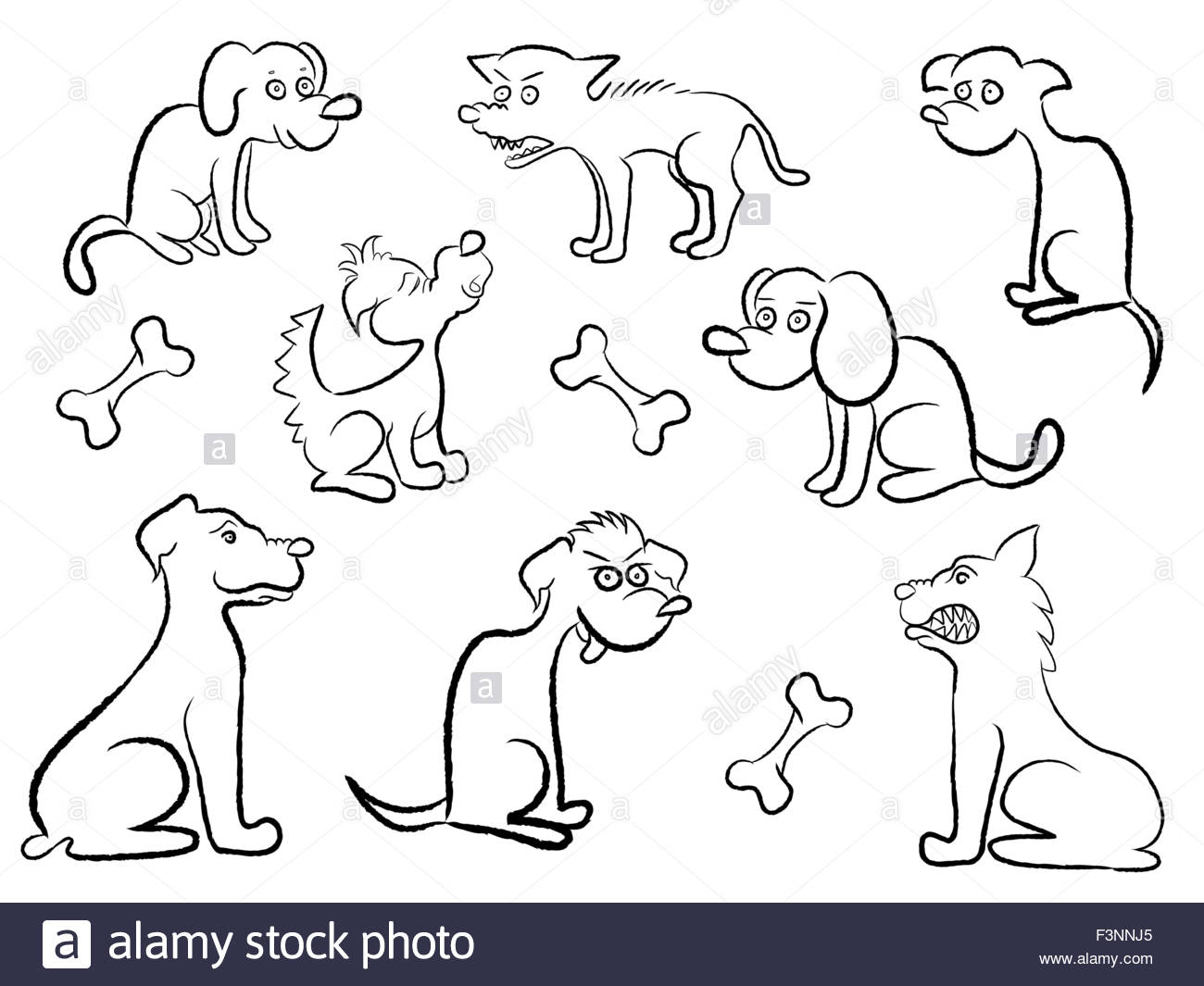 1300x1065 Set Of Eight Black Contour Of Various Cartoon Dogs, Hand Drawing