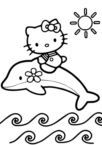 339x480 Hello Kitty Rides A Dolphin Coloring Page Free Printable