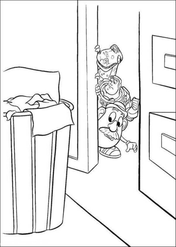 600x841 Rex Buzz And Mr Potato Head Are Hiding Behind The Door Toy Story