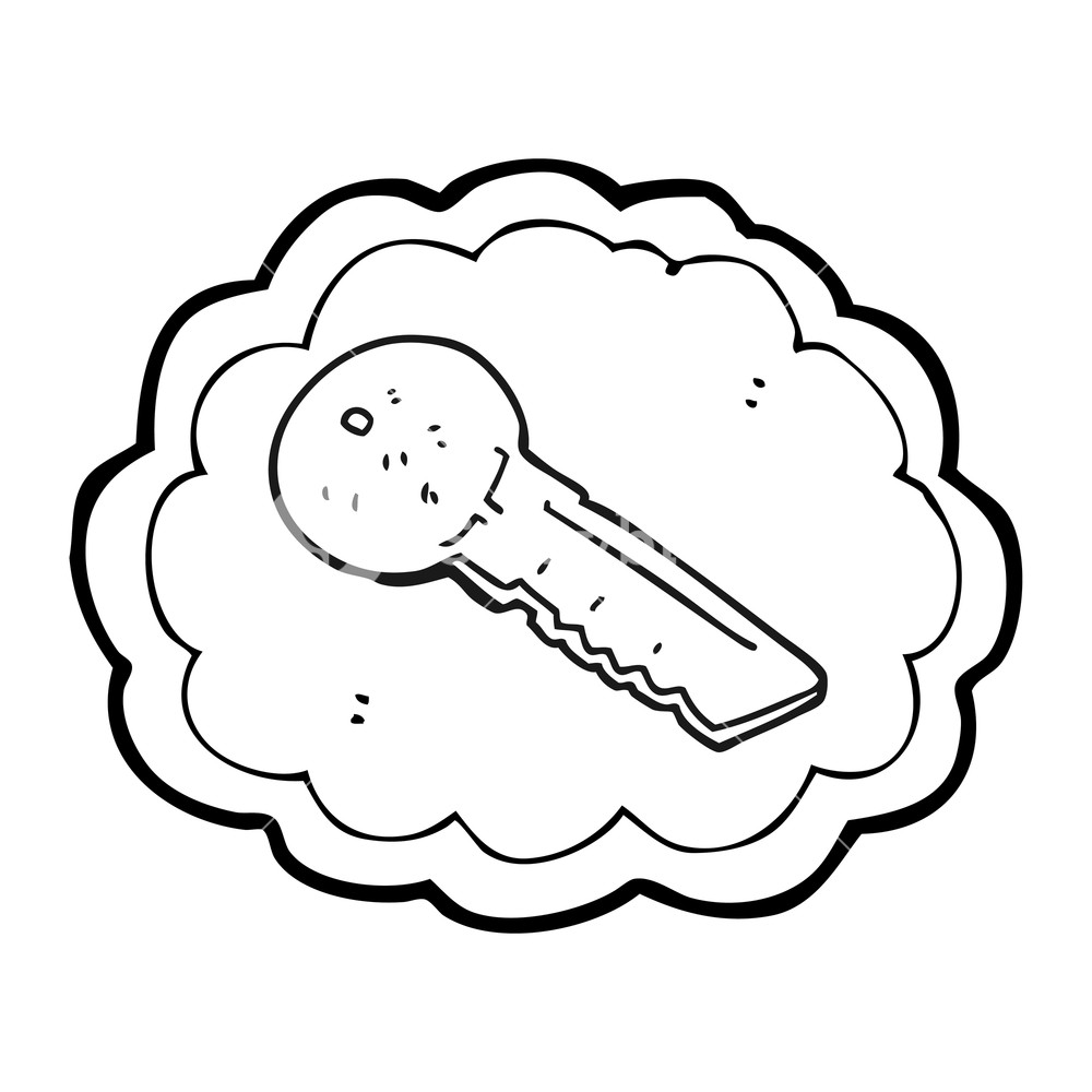 1000x1000 Freehand Drawn Black And White Cartoon Door Key Royalty Free Stock