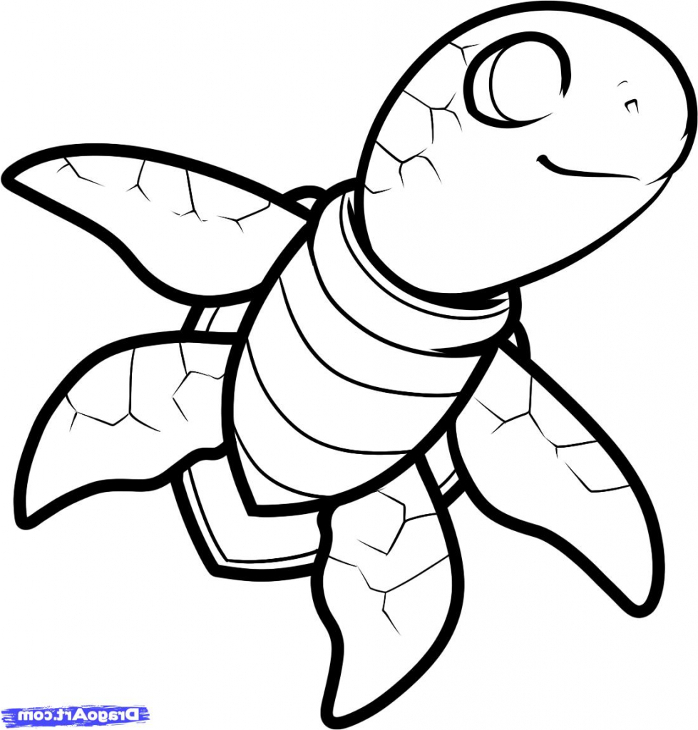 979x1024 Coloring Pages Turtle Cartoon Drawing A Of How To Draw Sea Step