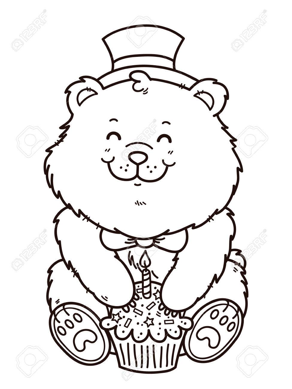 975x1300 Happy Birthday Bear. Vector Digital Stamp Of Cartoon Bear