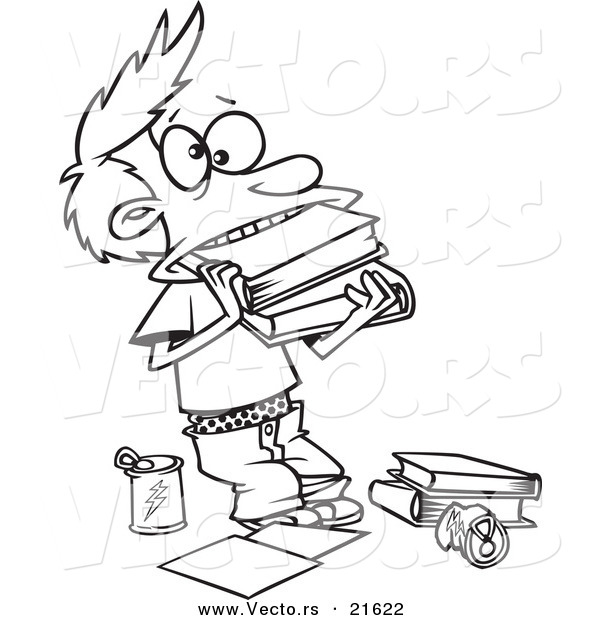 600x620 Vector Of A Cartoon Boy Cramming Books In His Mouth