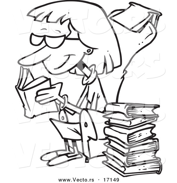 600x620 Vector Of A Cartoon Senior Woman Reading Books