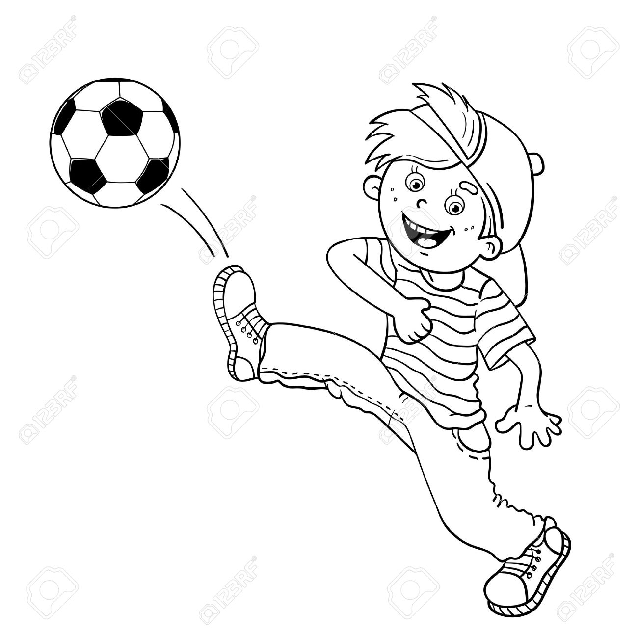 1300x1300 Coloring Page Outline Of A Cartoon Boy Kicking A Soccer Ball