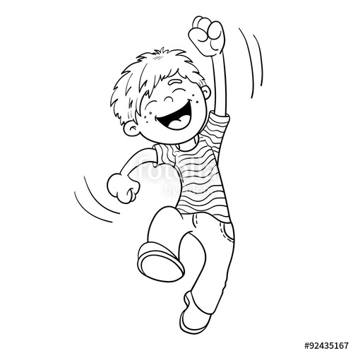 500x500 Coloring Page Outline Of A Cartoon Jumping Boy Stock Image
