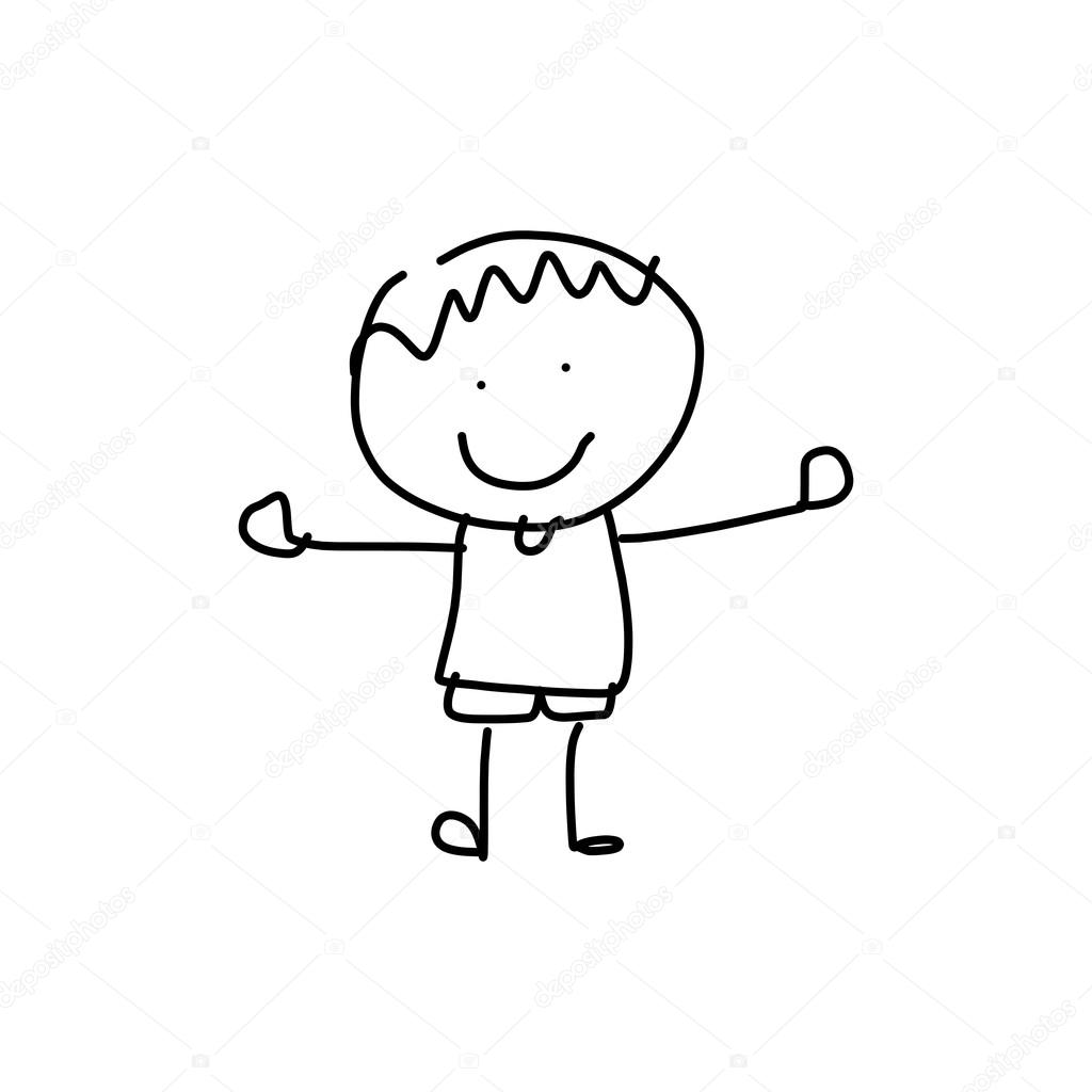 1024x1024 Hand Drawing Cartoon Of A Happy Small Boy Stock Vector
