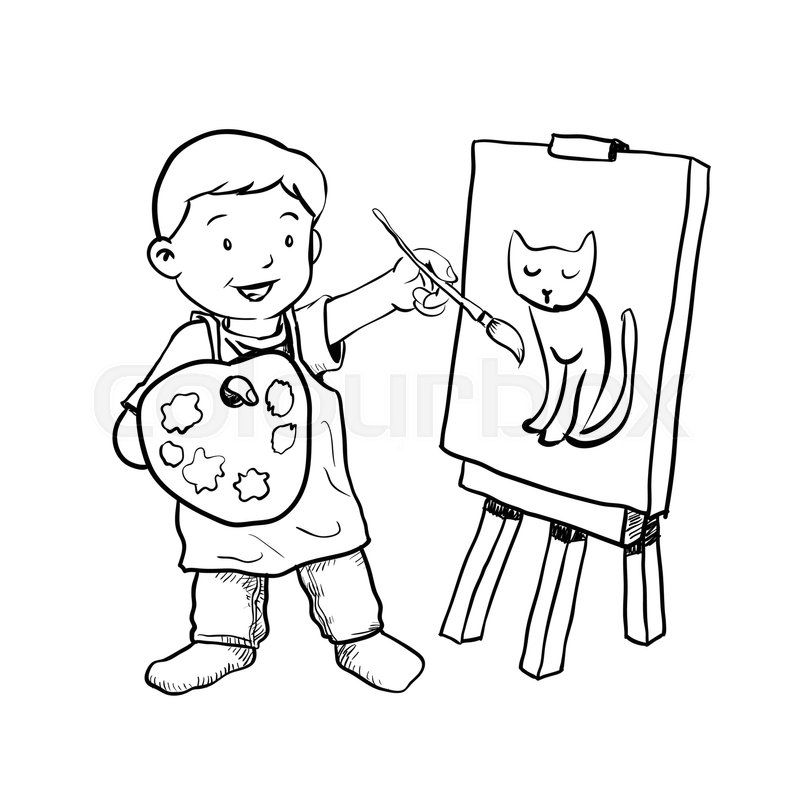 800x800 Hand Drawing Of Cartoon Boy Painter Isolated On White Background
