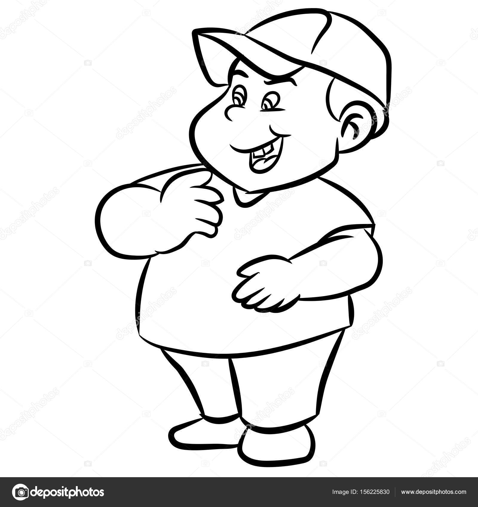 1600x1700 Line Drawing Cartoon Fat Boy Smiling
