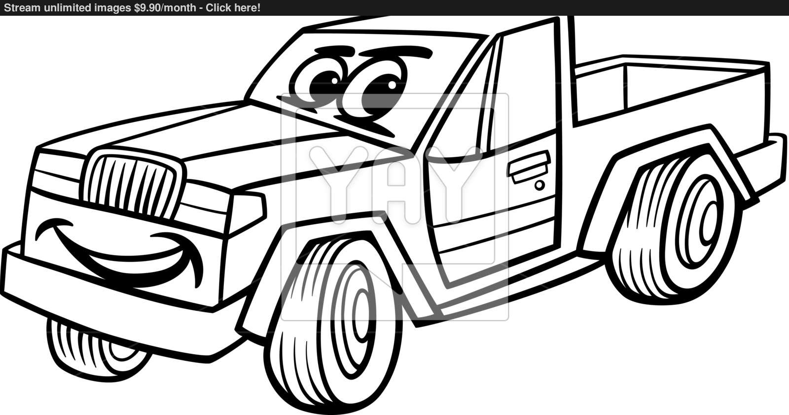 1600x843 Pickup Car Cartoon Coloring Page Vector