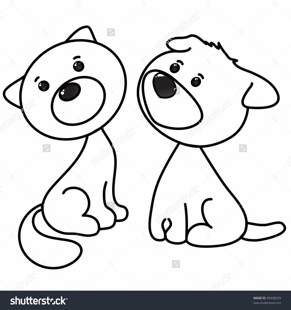 960x1024 Cartoon Drawings Of Dogs And Cats Cute Cat Dog Cartoon Line Art