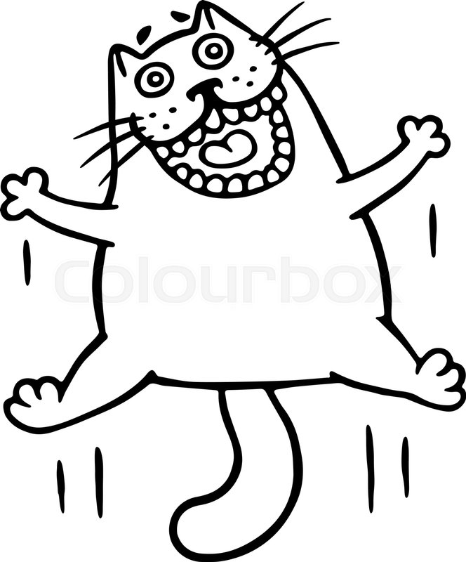 664x800 Cat Jumping For Joy. Funny Cartoon Cool Character. Contour