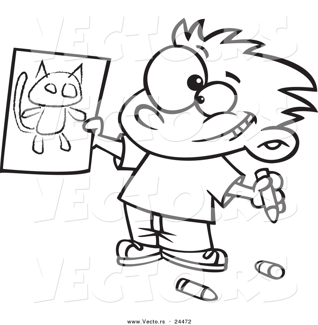 1024x1044 Vector Of A Cartoon Proud Boy Holding His Cat Drawing