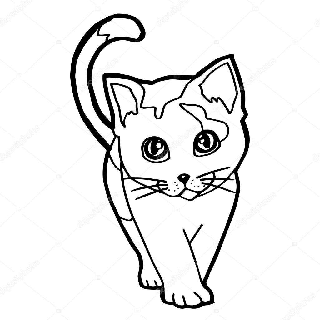 1024x1024 Cartoon Cat Coloring Page For Kid Isolated On White Stock Vector