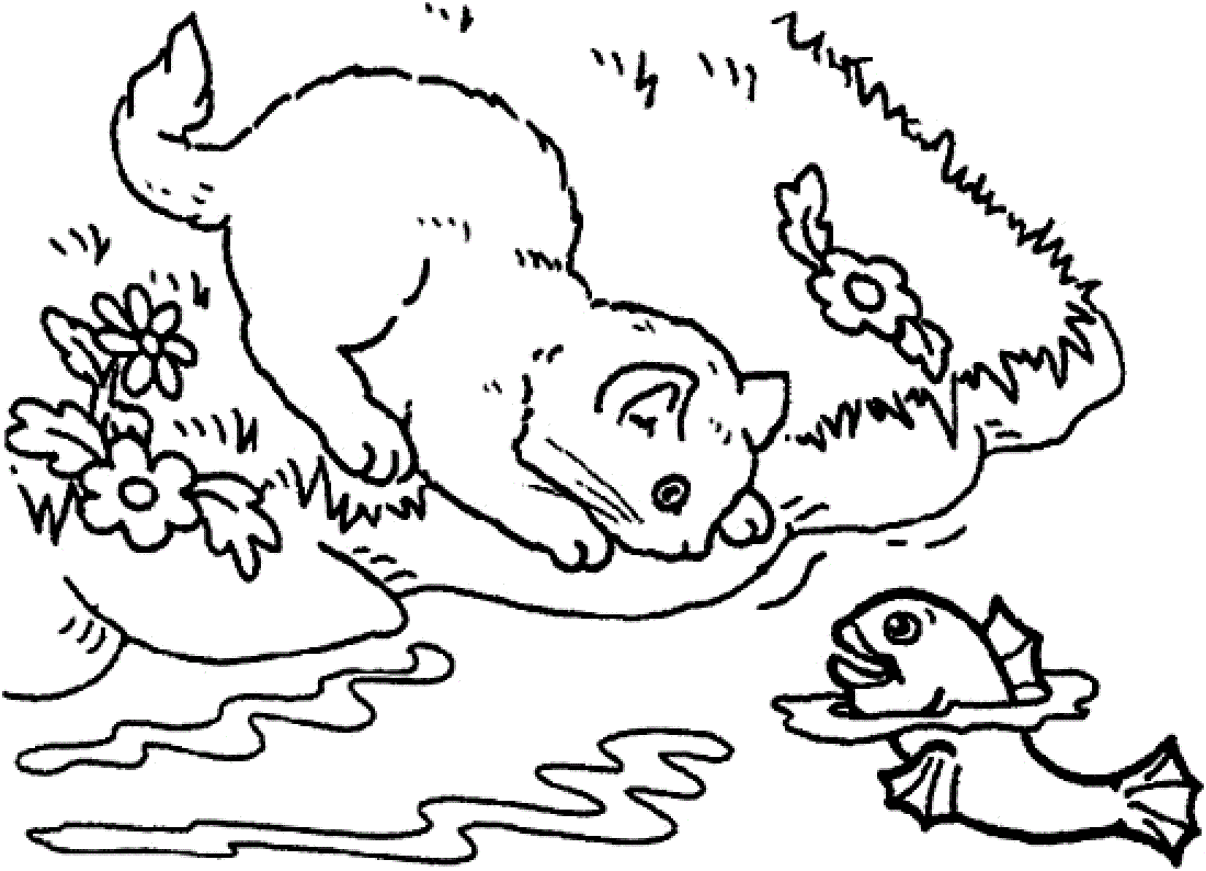 1100x794 Colours Drawing Wallpaper Beautiful Cat With Fish Coloring Page