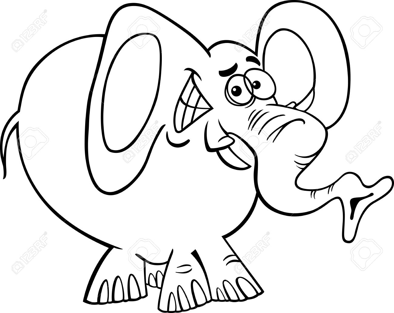 1300x1034 Black And White Cartoon Illustration Of Funny African Elephant