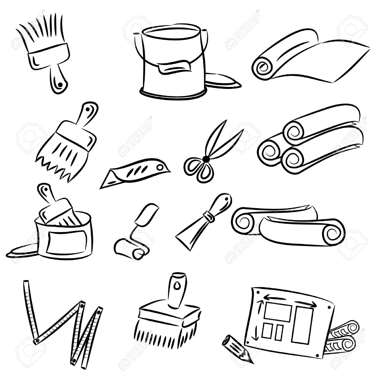 1300x1300 Cartoon Drawings Of Diy Tools For Decorating And Renovating