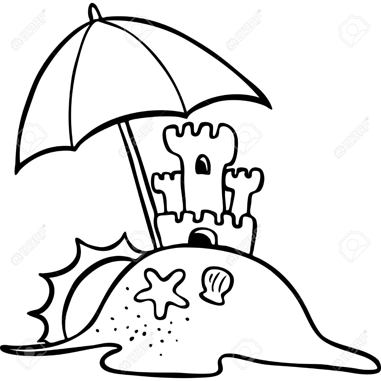 1300x1300 Beach Cartoon Drawing Beach Sandcastle Line Art Royalty Free