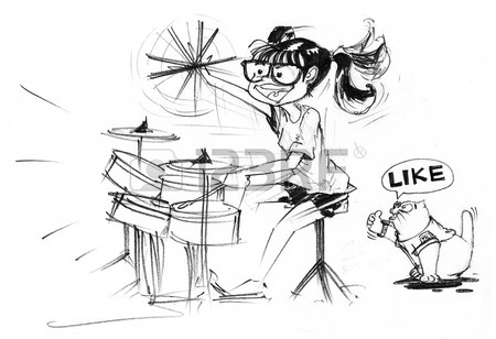 450x308 Cartoon Character Design Girl Acting To Playing Electric Guitar