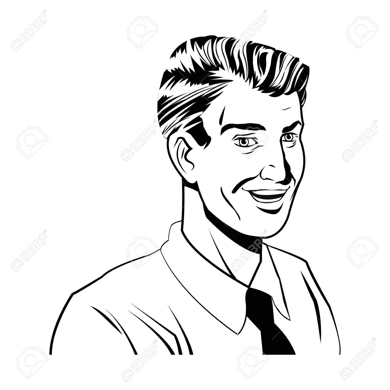 1300x1300 Happy Man Comic Style Black And White Vector Illustration Royalty