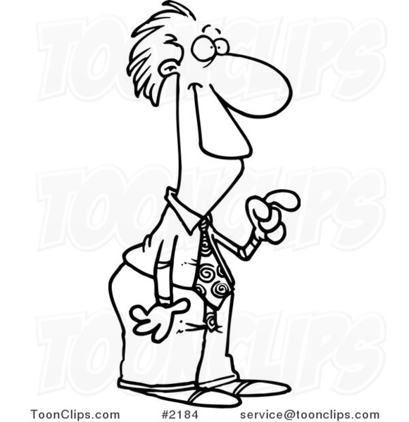 581x600 Cartoon Black And White Line Drawing Of A Business Man Pointing