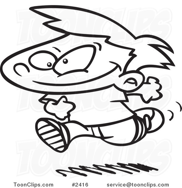 581x600 Cartoon Black And White Line Drawing Of A Boy Running