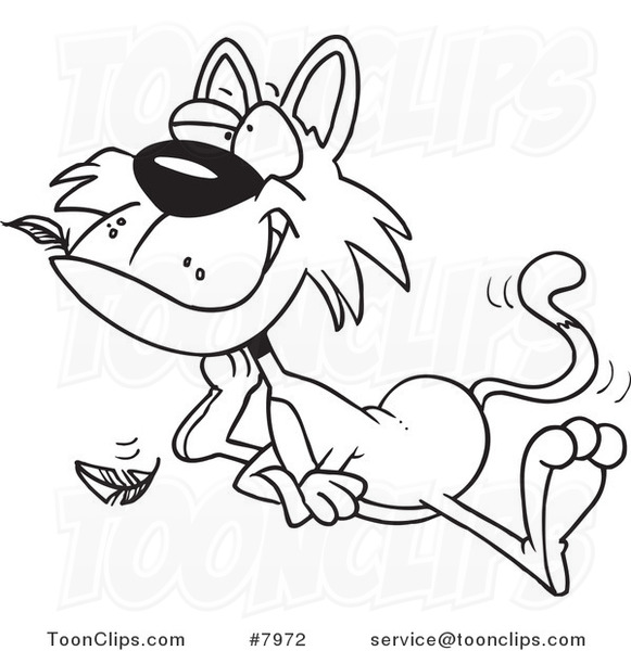 581x600 Cartoon Black And White Line Drawing Of A Cat With A Bird In His