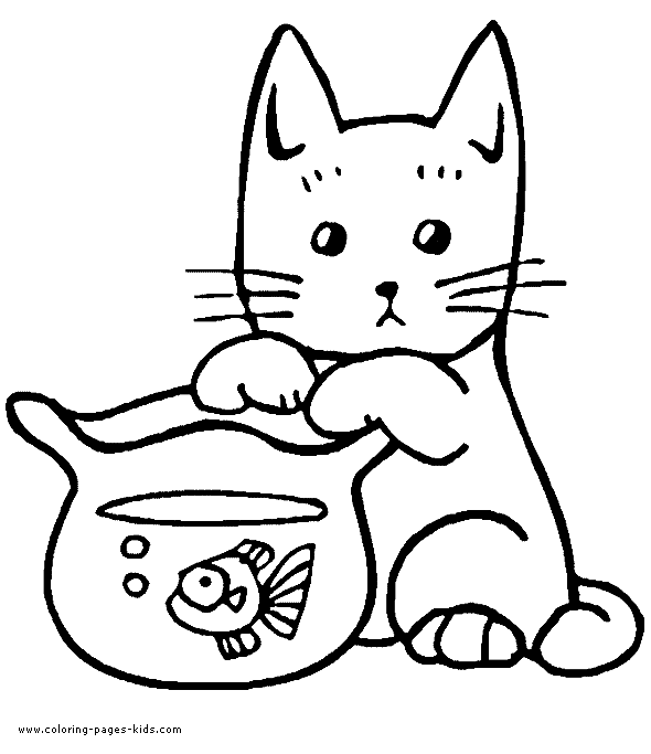 590x683 Colours Drawing Wallpaper Beautiful Cat With Fish Coloring Page