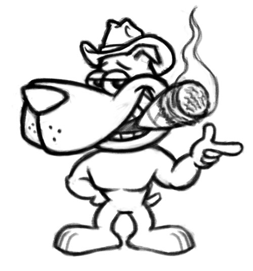 500x536 Cartoon Dog Cowboy Hat Cigar Logo