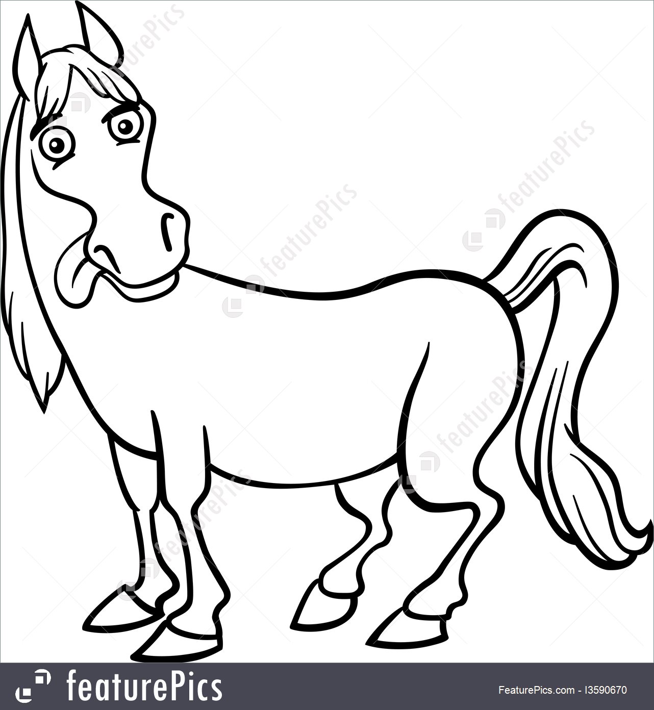 1282x1392 Farm Horse Cartoon For Coloring Book Illustration