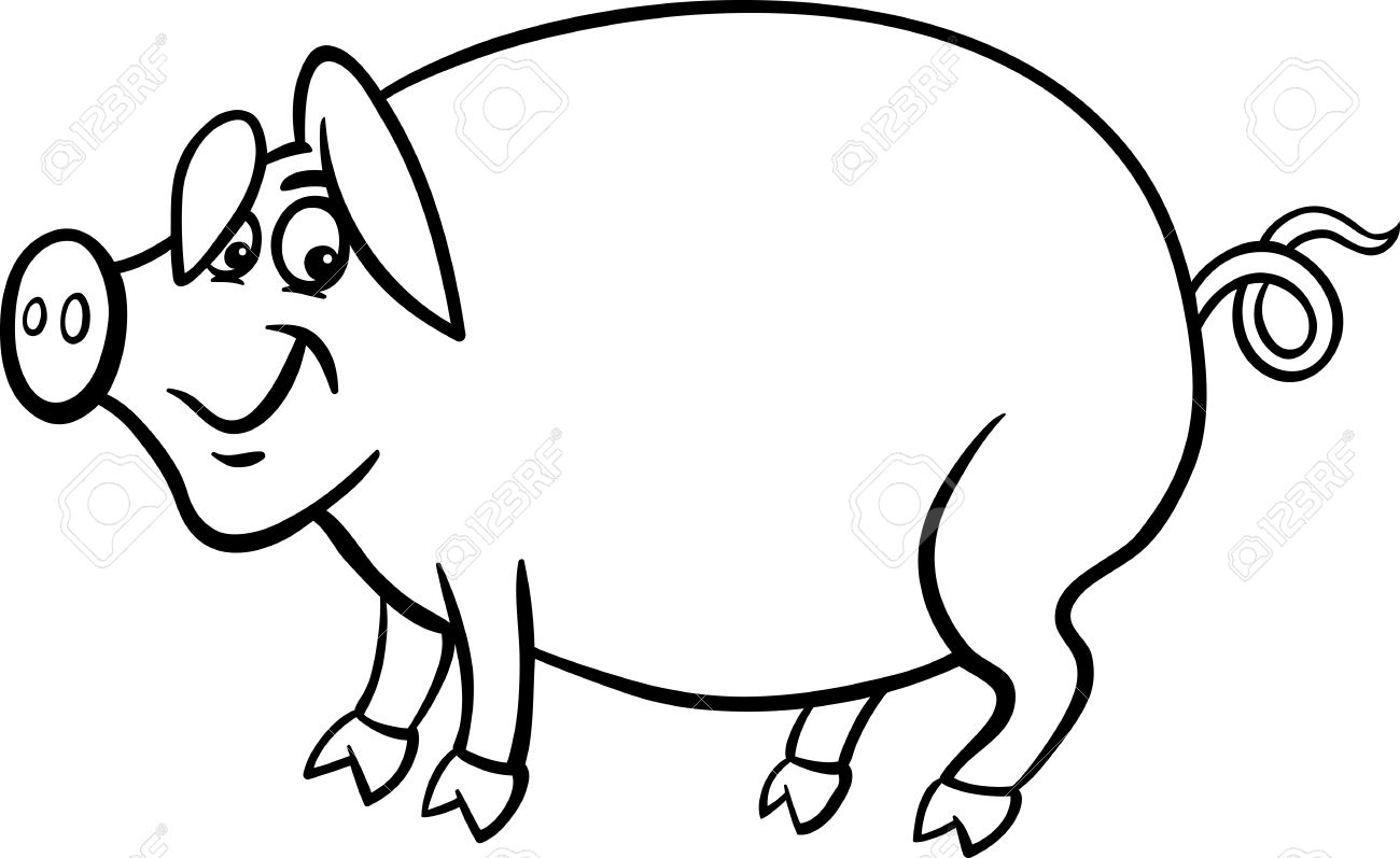 1300x797 Black And White Cartoon Illustration Of Funny Pig Farm Animal