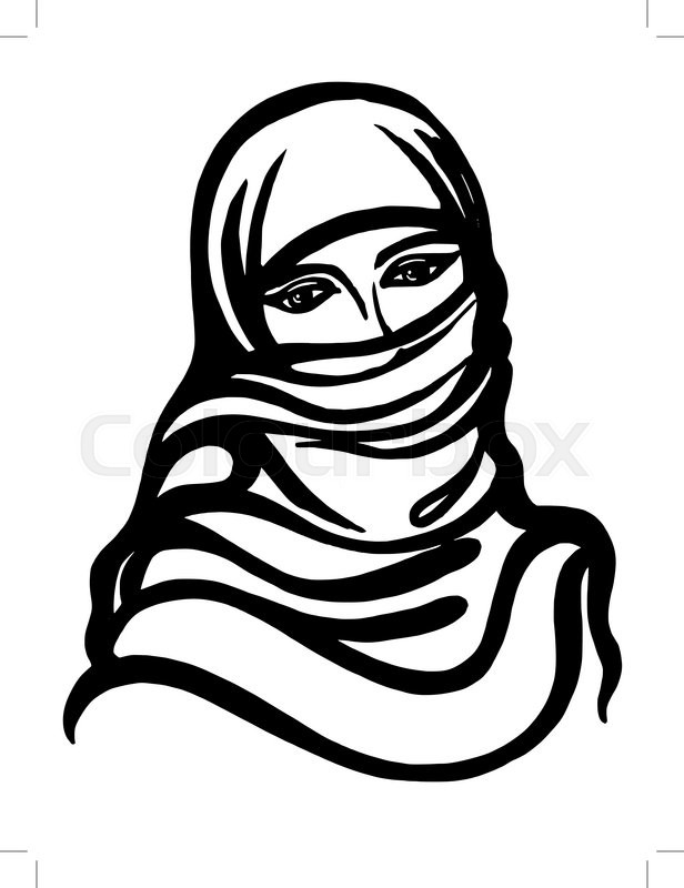 616x800 Hand Drawn, Cartoon, Sketch Illustration Of Muslim Girl Stock